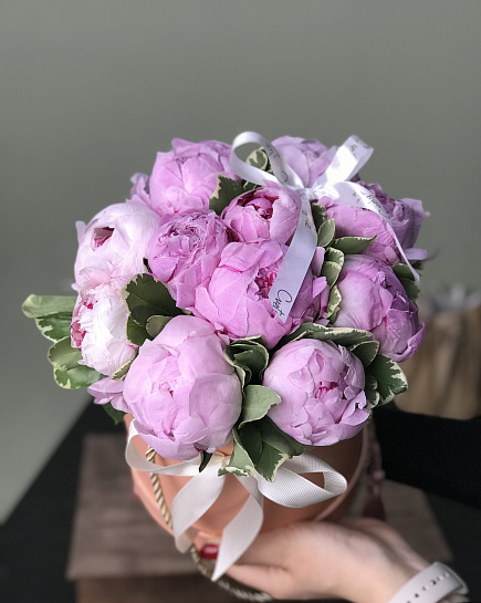 Bouquet of Gorgeous peonies in a hat box flowers delivered to Astana