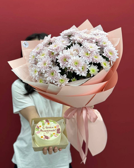 Bouquet of Lush set: Bento cake + Bouquet flowers delivered to Almaty
