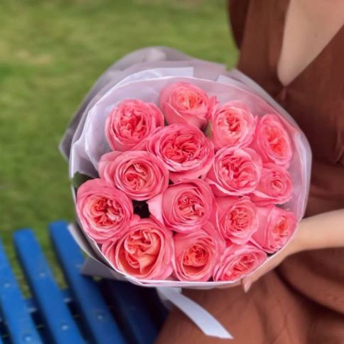 Bouquet of 15 peony roses in Almaty