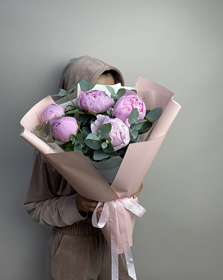 Bouquet of Peonies with eucalyptus flowers delivered to Astana