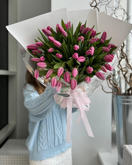 Mono bouquet from tulip PINK ( 51 pcs) with delivery to Astana