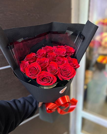 Bouquet of Bouquet of 15 Dutch red roses flowers delivered to Almaty