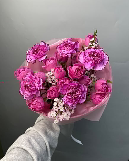 Розовое очарование с гвоздиками с доставкой по Астане