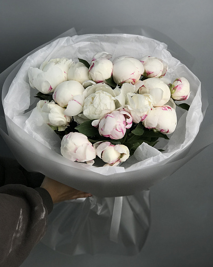 White peonies 15 pcs with delivery to Astana