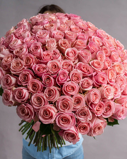 101 розовых роз  с доставкой по Уральске