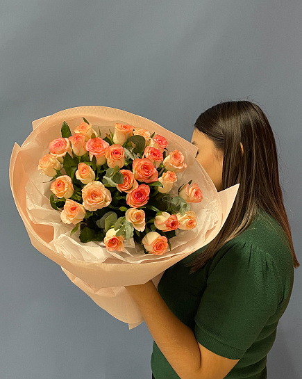 Bouquet of 25 roses with added greenery with delivery to Astana