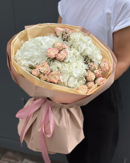Bouquet of Bouquet of hydrangeas and spray roses flowers delivered to Almaty