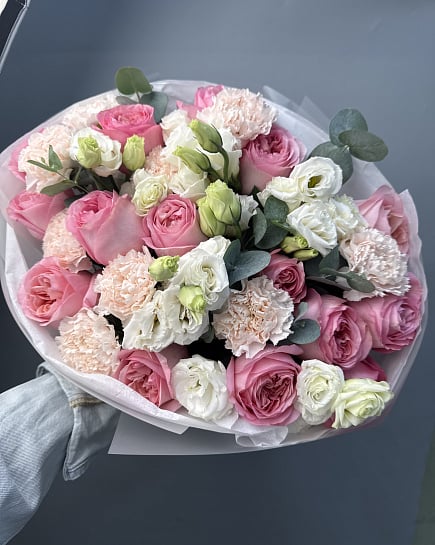 Розовое очарование с пионовидными розами с доставкой по Астане