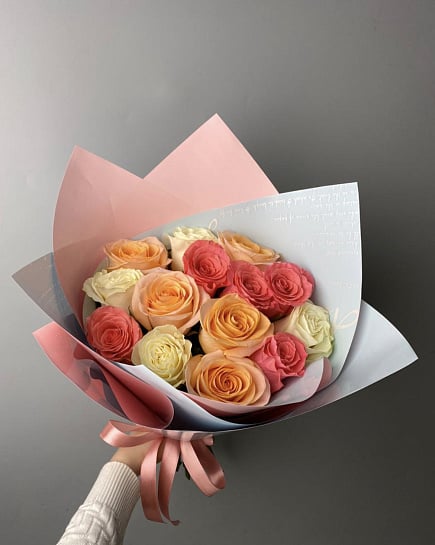 Roses mix with delivery to Kostanay.