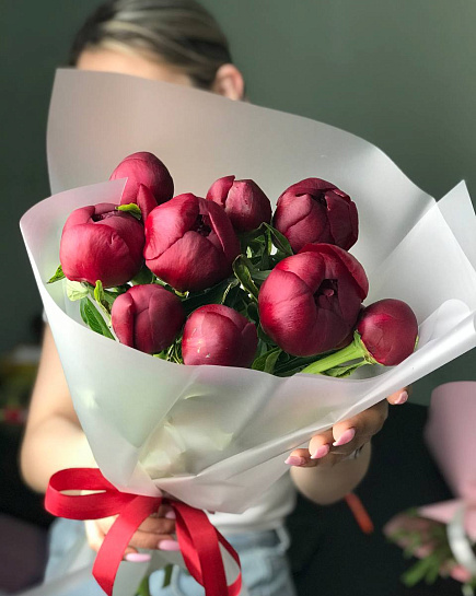 Bouquet of Red Charm Peonies flowers delivered to Astana