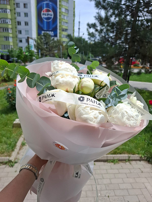 Белоснежные пионы с эвкалиптом