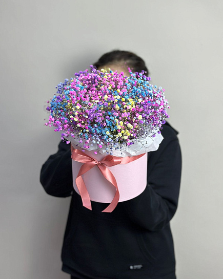 Bouquet of Gypsophila in a hatbox flowers delivered to Astana
