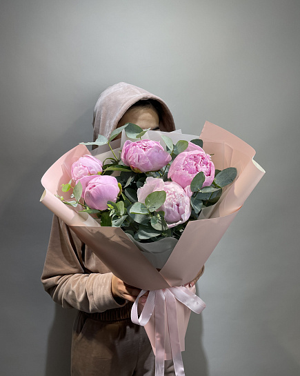 Bouquet of Peonies with eucalyptus flowers delivered to Astana
