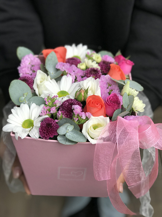 Mixed bouquet of flowers in a box Surprise
