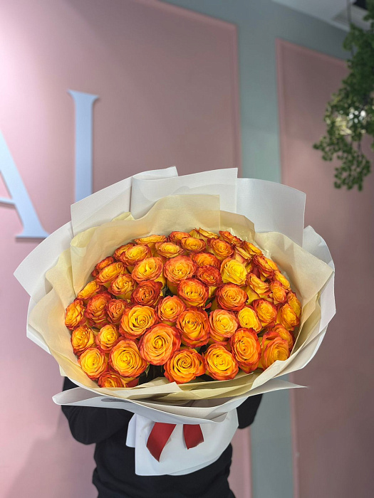 Gorgeous bouquet of 51 yellow-orange roses
