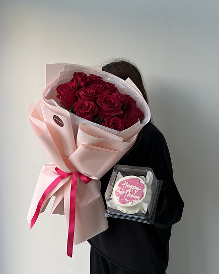 Bouquet of Combo: roses + bento cake flowers delivered to Astana