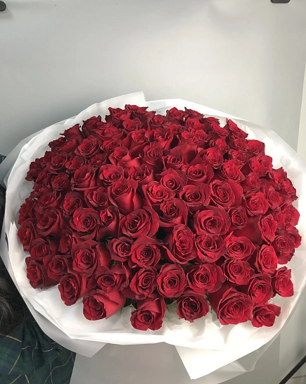 Монобукет из красных голландских роз 101 шт (40см) с доставкой по Астане