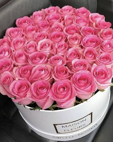 Bouquet of 35 pink roses in a box flowers delivered to Uralsk