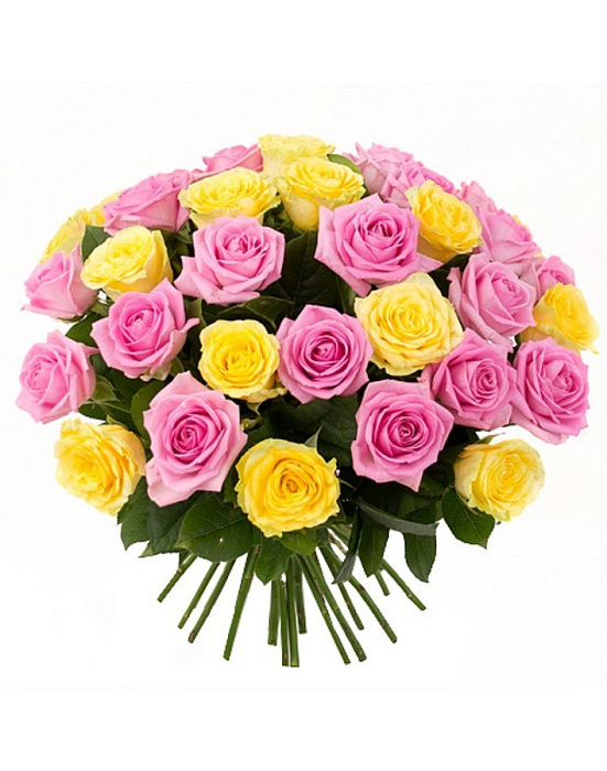 Bouquet mix of 33 pink and yellow roses