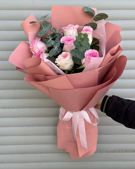 Bouquet of Bouquet of roses and eucalyptus flowers delivered to Almaty
