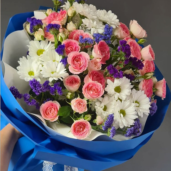 Euro bouquet of roses and chrysanthemums in Almaty