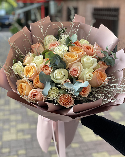 Mix rose 31 pieces with decor with delivery to Almaty