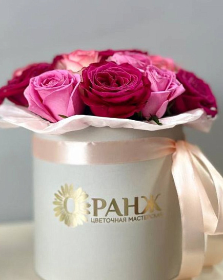 Букет из 15 микс роз в коробке в Алматы  с доставкой по Алматы