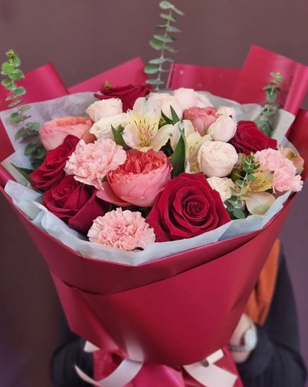 Euro bouquet of carnations, roses and alstroemerias with delivery to Almaty