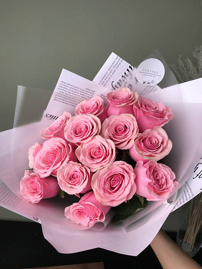 Монобукет из розовых голландских роз 15 шт 