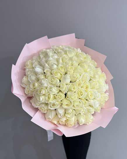 Bouquet of 101 white rose flowers delivered to Shymkent