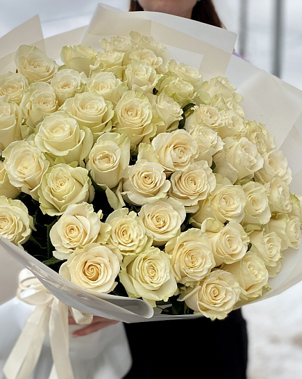 Bouquet of 51 white rose flowers delivered to Almaty