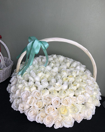 Bouquet of 201 white roses in a basket flowers delivered to Uralsk