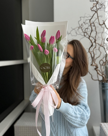 Mono bouquet of tulips PINK (9pcs) with delivery to Astana