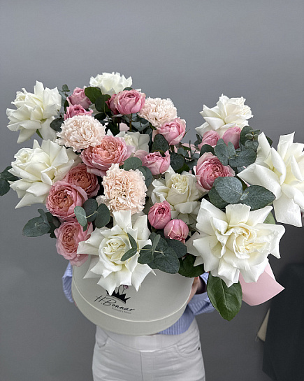 Bouquet of Delicate composition in a Queen box flowers delivered to Almaty