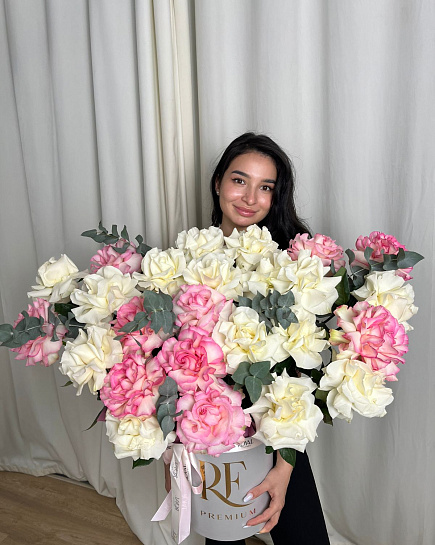 Bouquet of Delicate composition in a premium box flowers delivered to Aktau