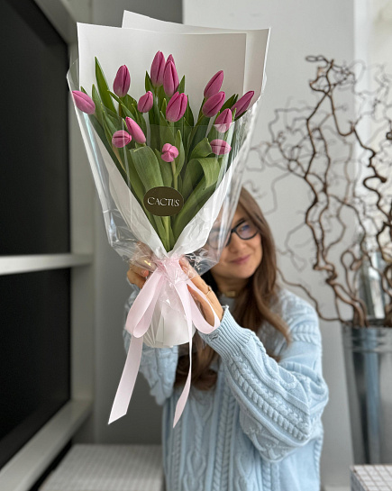Mono bouquet of PINK tulips (15pcs) with delivery to Astana