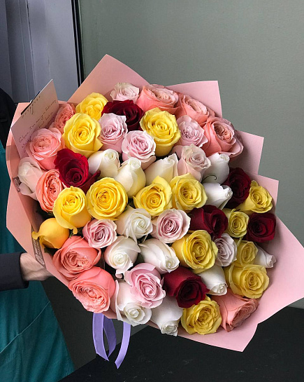 Bouquet of Mono-bouquet of roses Assorted 101 pcs flowers delivered to Astana