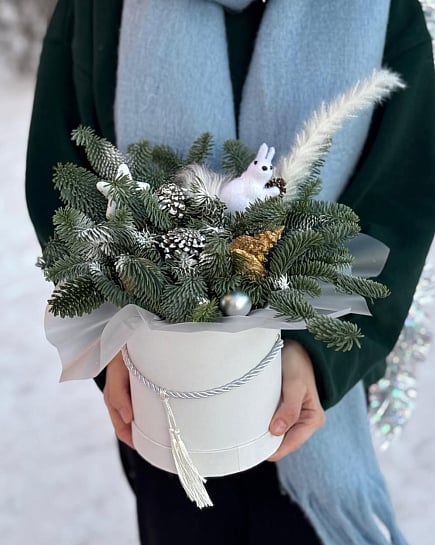 Коробочка из нобилиса с белочкой и открыткой with delivery to Pavlodar