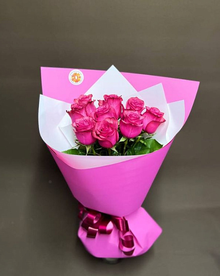 Букет из 9 голландских малиновых роз  с доставкой по Алматы