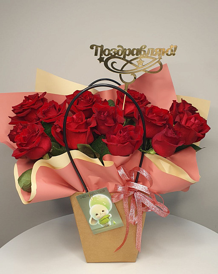 Bouquet of Roses in a box + topper of your choice flowers delivered to Astana