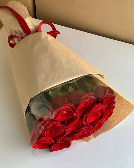 Классический букет из 11 красных роз в крафте  with delivery to Pavlodar