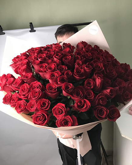 Bouquet of Tall red roses 80 cm 101 pcs flowers delivered to Astana