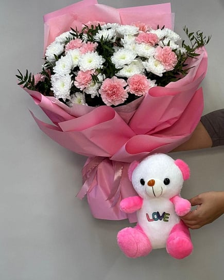 Милый дуэт с мягким мишкой с доставкой по Астане