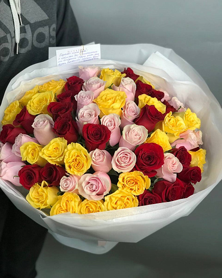 Assorted bouquet of 51 roses with delivery to Almaty