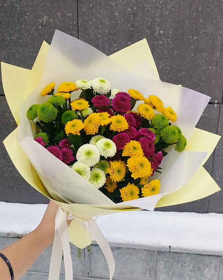 Радужный букет их хризантемы с доставкой по Павлодаре