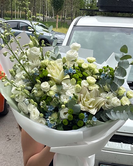 Белоснежная элегантность с лилиями и эустомой с доставкой по Астане