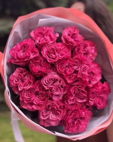 Букет из 15 пионовидных розовых роз  с доставкой по Алматы