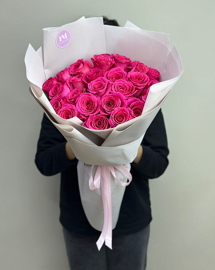 Bouquet of 25 bright roses flowers delivered to Astana