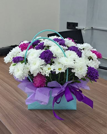 Handbag with chrysanthemums and asters with delivery to Almaty