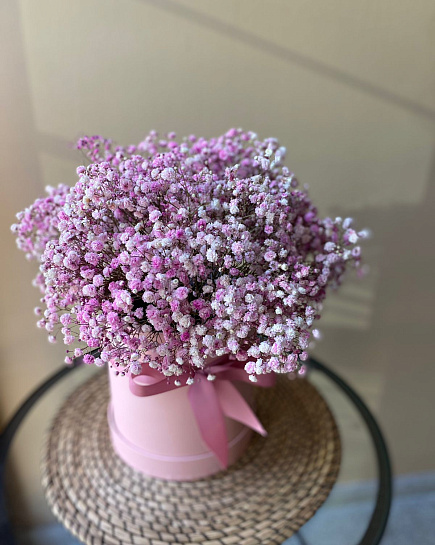 Bouquet of Pink gypsophila in a box 7 pcs flowers delivered to Almaty